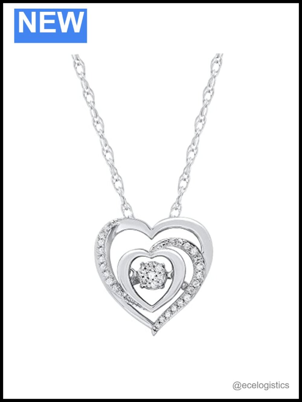 Sterling Silver Dancing Diamond Heart Necklace 18 Inch Chain